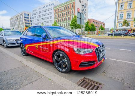 BERLIN, GERMANY - JUNE 06, 2015: Barcelona team oficial car on Champions league final match, audi