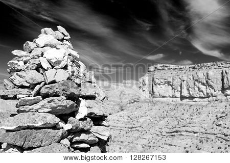In Oman  The Old Mountain Gorge And Canyon The Deep Cloudy  Sky