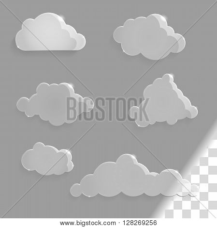 Set of glass clouds icons with shadow. Vector illustration for web