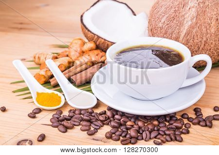 Bulletproof Coffee Blended With Virgin Coconut Oil, Turmeric, Clove, Herbs