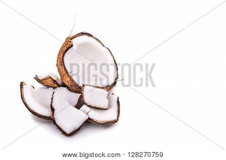 Old Brown Organic Coconut Fruit Broken Into Pieces