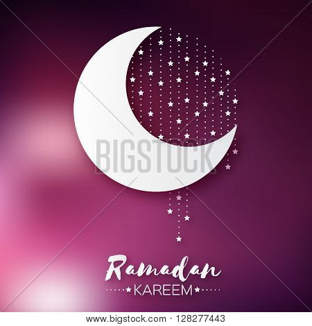Dark pink Ramadan Kareem celebration greeting card. Stars and crescent moon. Holy month of muslim. Symbol of Islam. Moon Ramadan. Vector illustration.