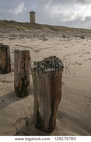Water old tower in the dunes by the sea.