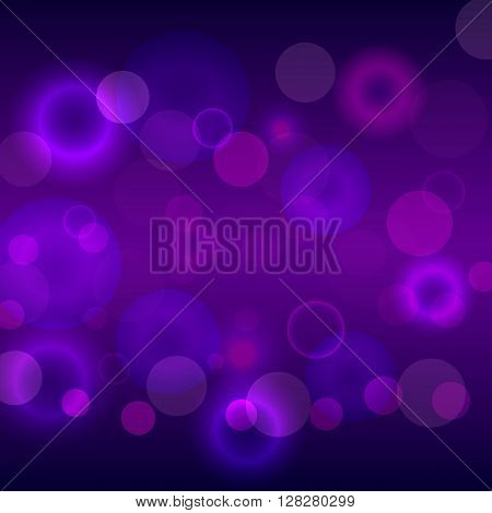 Purple lights abstract background with bokeh effect. Graphic vector design illustration