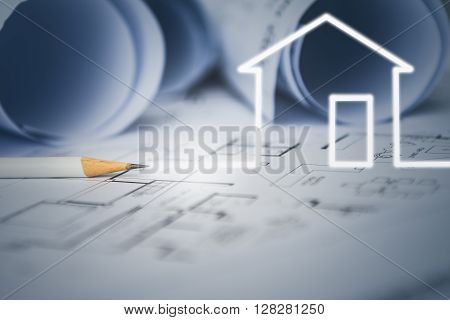 Concept Of Dream House Draw By Designer With Construction Drawing