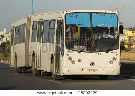 TUNIS, TUNISIA - MAY 22, 2015 : The iconic public bus in the Tunis. Tunisia, May 22, 2015