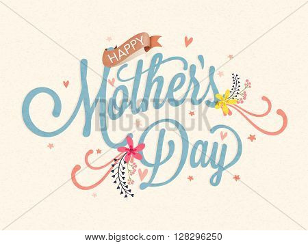 Elegant greeting card design with stylish text Happy Mother's Day on stars decorated background.