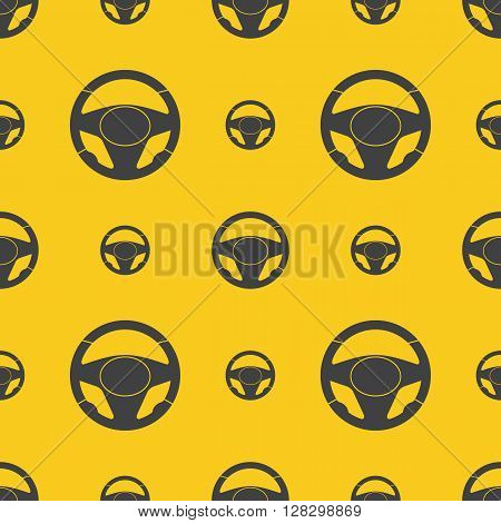 Seamless pattern with automobile steering wheels. Vehicle steering wheels on yellow background. EPS8 vector includes Pattern Swatch.
