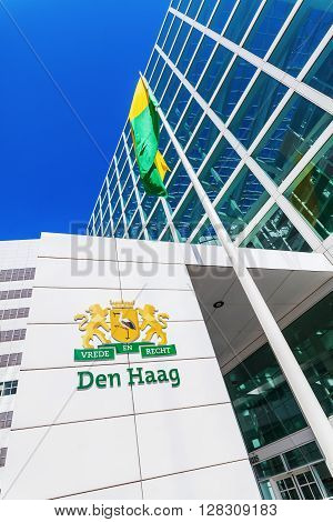 The Hague Netherlands - April 21 2016: New City Hall of The Hague. It was designed in 1986 by American architect Richard Meier and completed in 1995