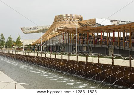 MILAN, ITALY - JUNE 29 2015: Lateral view of Thailand Pavilion at Expo 2015 universal exhibition on the theme of food held in Italy in 2015