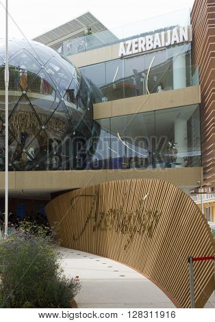 MILAN, ITALY - JUNE 29 2015: Architectural close up of Azerbaijan Pavilion at Expo 2015 Universal exhibition on the theme of food held in Italy from May to October 2015