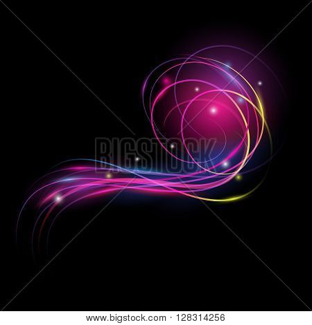 Beautiful vector light effect. Colored lights with flash. Vector background with the effect of neon and glow. Flying design elements.