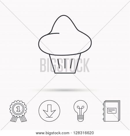 Brioche icon. Bread bun sign. Bakery symbol. Download arrow, lamp, learn book and award medal icons.