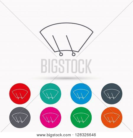 Windscreen wipers icon. Windshield sign. Linear icons in circles on white background.
