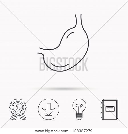 Stomach icon. Gastroscopy health sign. Anatomical body organ symbol. Download arrow, lamp, learn book and award medal icons.