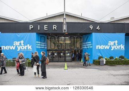 New York NY USA - May 3 2016: General view on entrance to the Art New York International contemporary Art Fair during VIP preview at the Art New York CONTEXT New York Pier 94 Manhattan