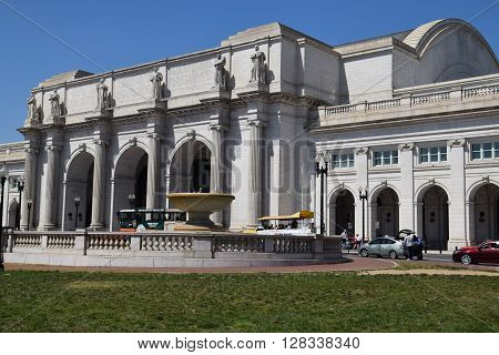 WASHINGTON, DC - APR 16: Union Station in Washington DC, as seen on April 16, 2016. Opened in 1907, it is Amtrak's headquarters.
