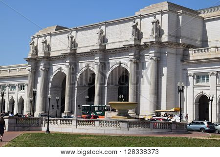 WASHINGTON, DC - APR 16: Union Station in Washington DC, as seen on April 16, 2016. Opened in 1907, it is Amtrak's headquarters.