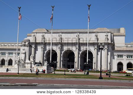 WASHINGTON, DC - APR 16: Union Station in Washington DC, as seen on April 16, 2016. Opened in 1907, it is Amtrak's headquarters.