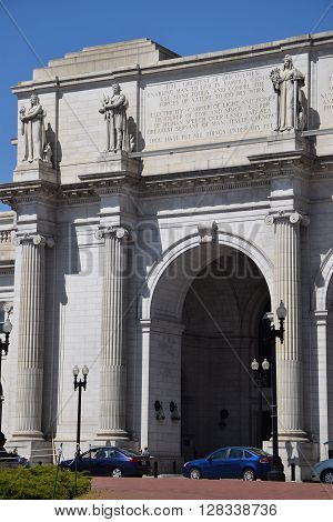 WASHINGTON, DC - APR 16: Union Station in Washington DC, as seen on April 16, 2016. Opened in 1907, it is Amtrak's headquarters.