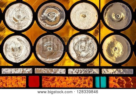 Multicolored Stained Glass Window With Circural Blocks
