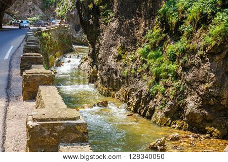 BICAZ GORGES ROMANIA - JULY 07 2015 : Tourists visit the Bicaz Canyon. Canyon is one of the most spectacular roads in Romania.