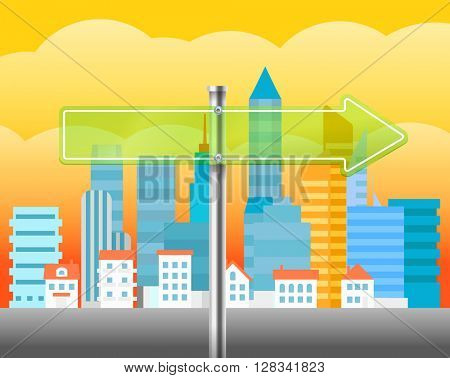 Cityscape with the glass board. City trafic illustration. Direction to the right