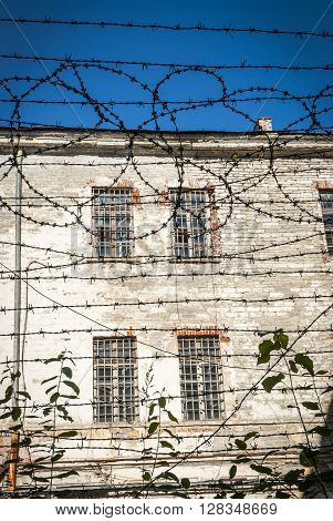 Close-up Of Barbed Wire Of Soviet Old Jail In Tallinn