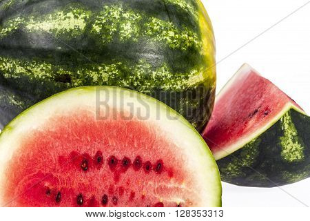 pieces of sliced watermelon isolated on white background.