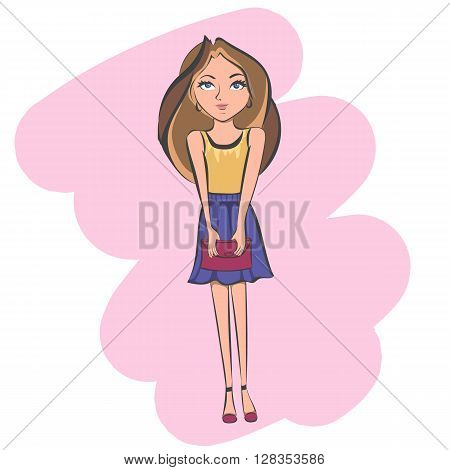 hand drawn fashion cute girl holding bag
