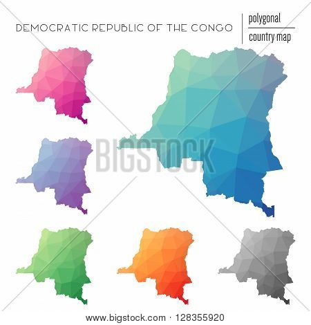 Set Of Vector Polygonal Congo, The Democratic Republic Of The Maps.. Bright Gradient Map Of Country