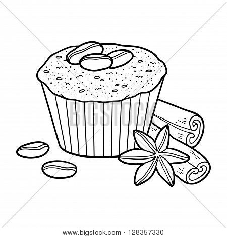 Coloring Book, Vector Cupcake With Coffee Beans