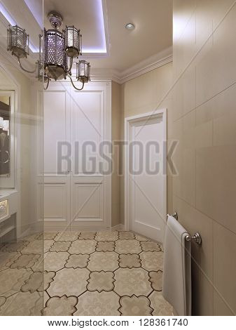 Spacious barhroom in moroccan style. 3d render