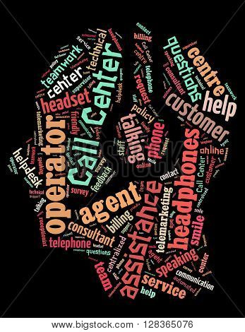 Call center operator word cloud concept on black background.