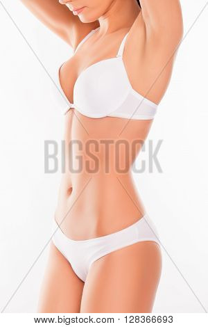 Close Up Photo Of Slim Woman's Body In White Lingerie