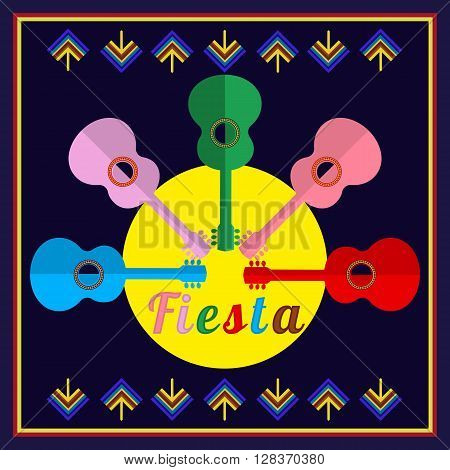Mexican Fiesta party advertisement. Holiday vector poster card cinco de mayo. Design idea to advertise fiesta party in Mexica. Template for fiesta decoration. Vector illustration