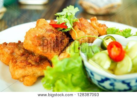 Fried Bread with Minced Pork Spread or Kanom Pang Na Moo : Thai food