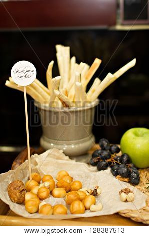 Still life photo with Georgian cheese apple grape etc
