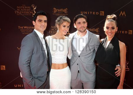 LOS ANGELES - MAY 1:  Marco James Marquez, Linsey Godfrey, Robert Adamson, guest at the 43rd Daytime Emmy Awards at the Westin Bonaventure Hotel  on May 1, 2016 in Los Angeles, CA