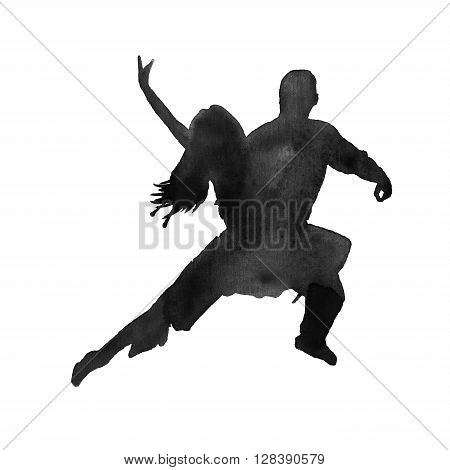 silhouettes of dancing Argentine tango men and women. isolated. Watercolor