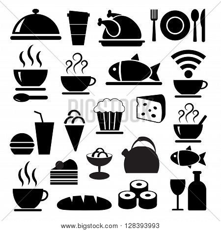 vector black food icons set. Vector illustration.