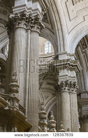 Jaen - Spain may 2016 2: Inside view of the Cathedral in Jaen central dome of cruise work of the architect Juan de Aranda and Salazar.