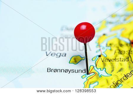 Bronnoysund pinned on a map of Norway