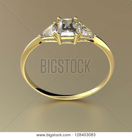 Golden wedding ring with diamonds.. Fashion jewelry. 3d digitally rendered illustration