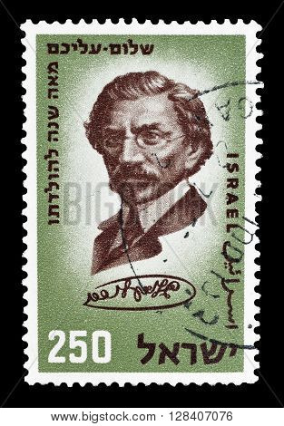 ISRAEL - CIRCA 1959 : Cancelled postage stamp printed by Israel, that shows Shalom Aleichem.