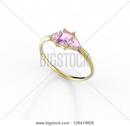 Wedding ring with diamond isolated on a white background. Fashion jewelery. 3d digitally rendered illustration