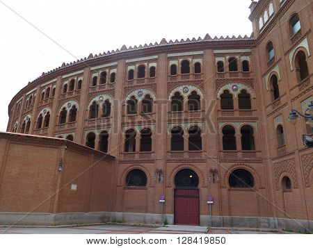 Madrid Spain - April 11 2016: Side door to Madrid Bullring in Plaza de Toros de Las Ventas bullring. Madrid Spain - April 11 2016