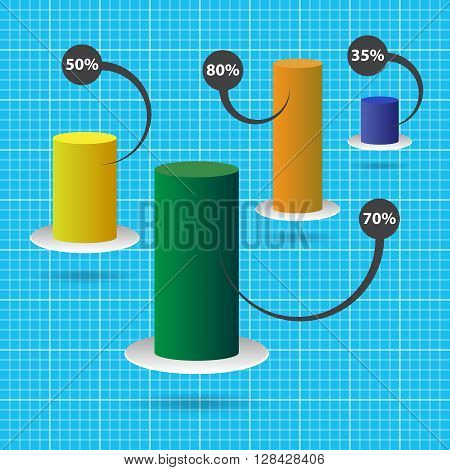 column chart with four color columns and text - blue graph paperbackground
