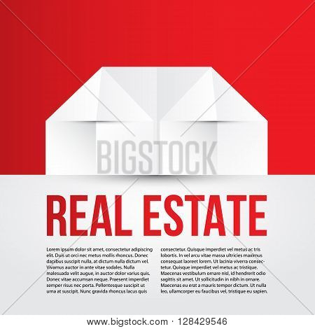 White paper house on red background. Concept for corporate identity or web banner. Minimalist vector style.