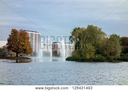 Three fountains in Pildammsparken in Malmo Sweden